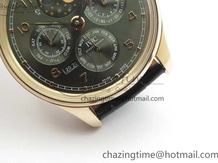 MIROTIME 0427 Elegant Portugieser Perpetual Calendar IW503302 RG V9F 1:1 Best Edition Gray Dial on Black Leather Strap A 7096